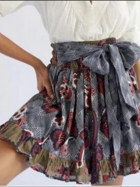 NWT retail$120 sizeS #Anthropologie Belted A-line Floral Print Ruffle Mini Skirt
